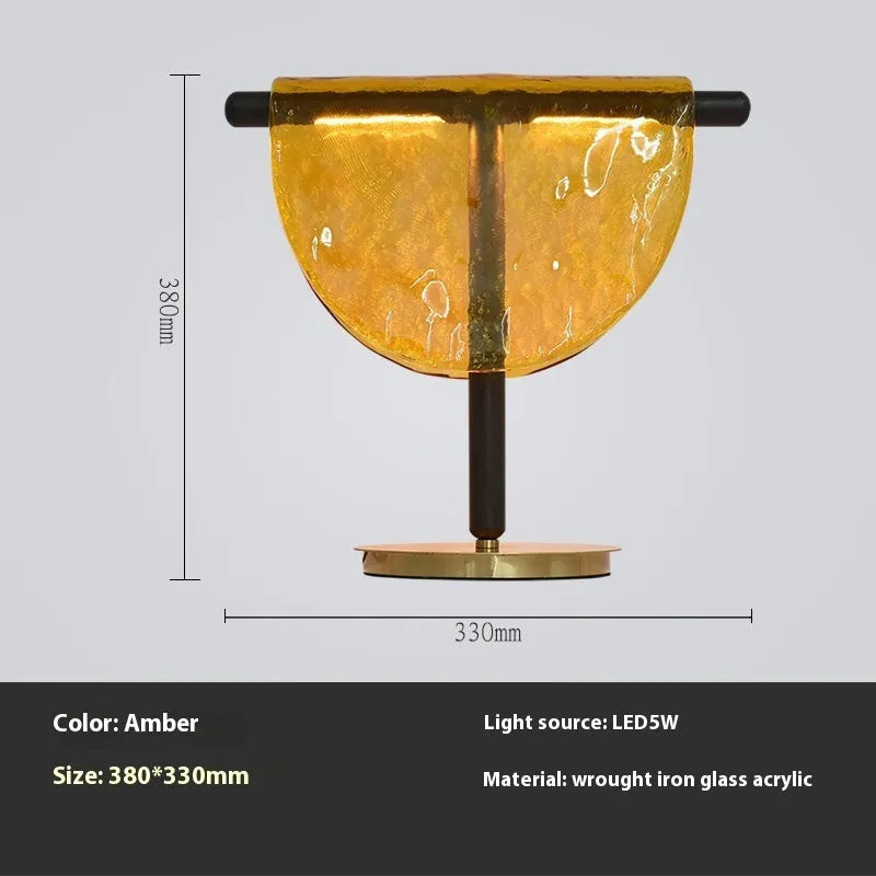 Post-modern art table lamp in Amber finish, 380x330mm, with hardware construction and UK plug