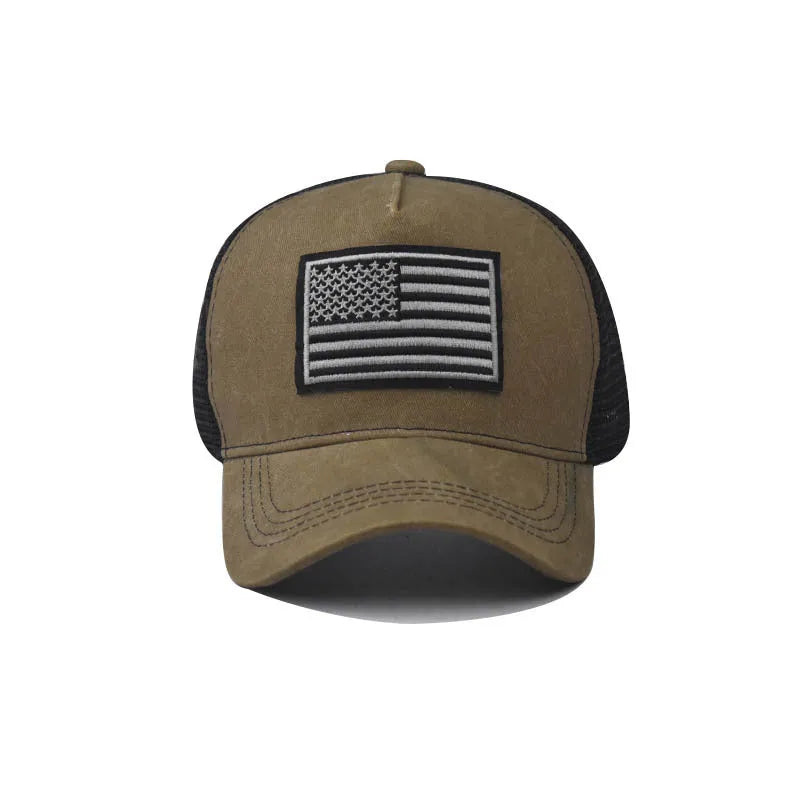 Men's washed distressed embroidered baseball cap in adjustable cotton, shown in army green