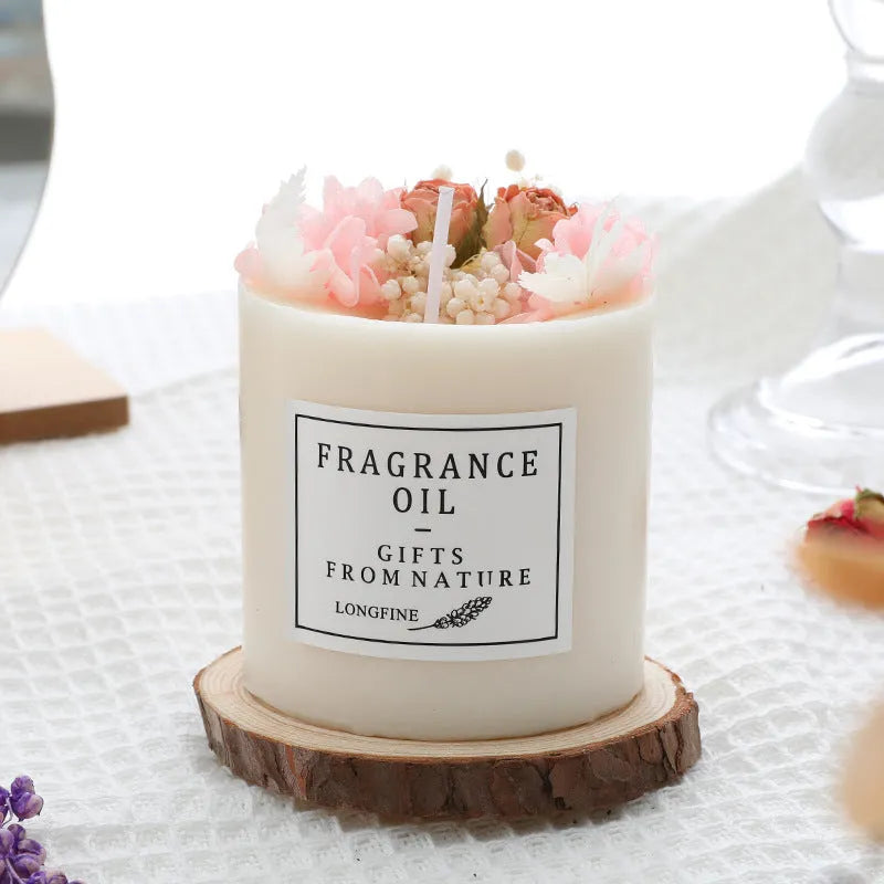 Dried flowers decor romantic aromatherapy candle with embedded pressed botanicals in 330g size