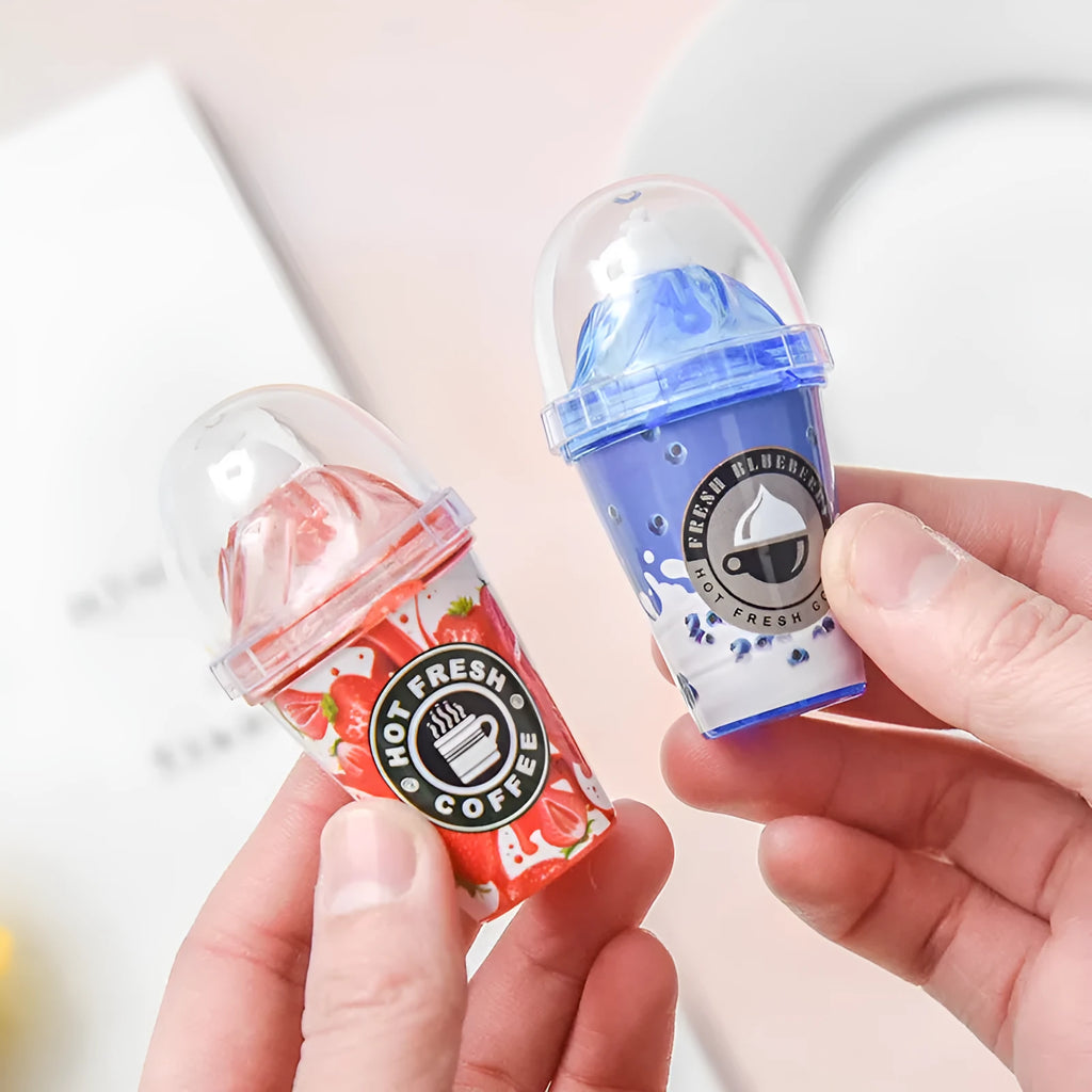 Ice cream shape correction tape with tea cup design, plastic dispenser, 2x7 cm, in blue colour