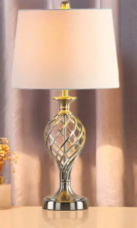 European-style alloy bedside table lamp with touch controls and USB charging socket