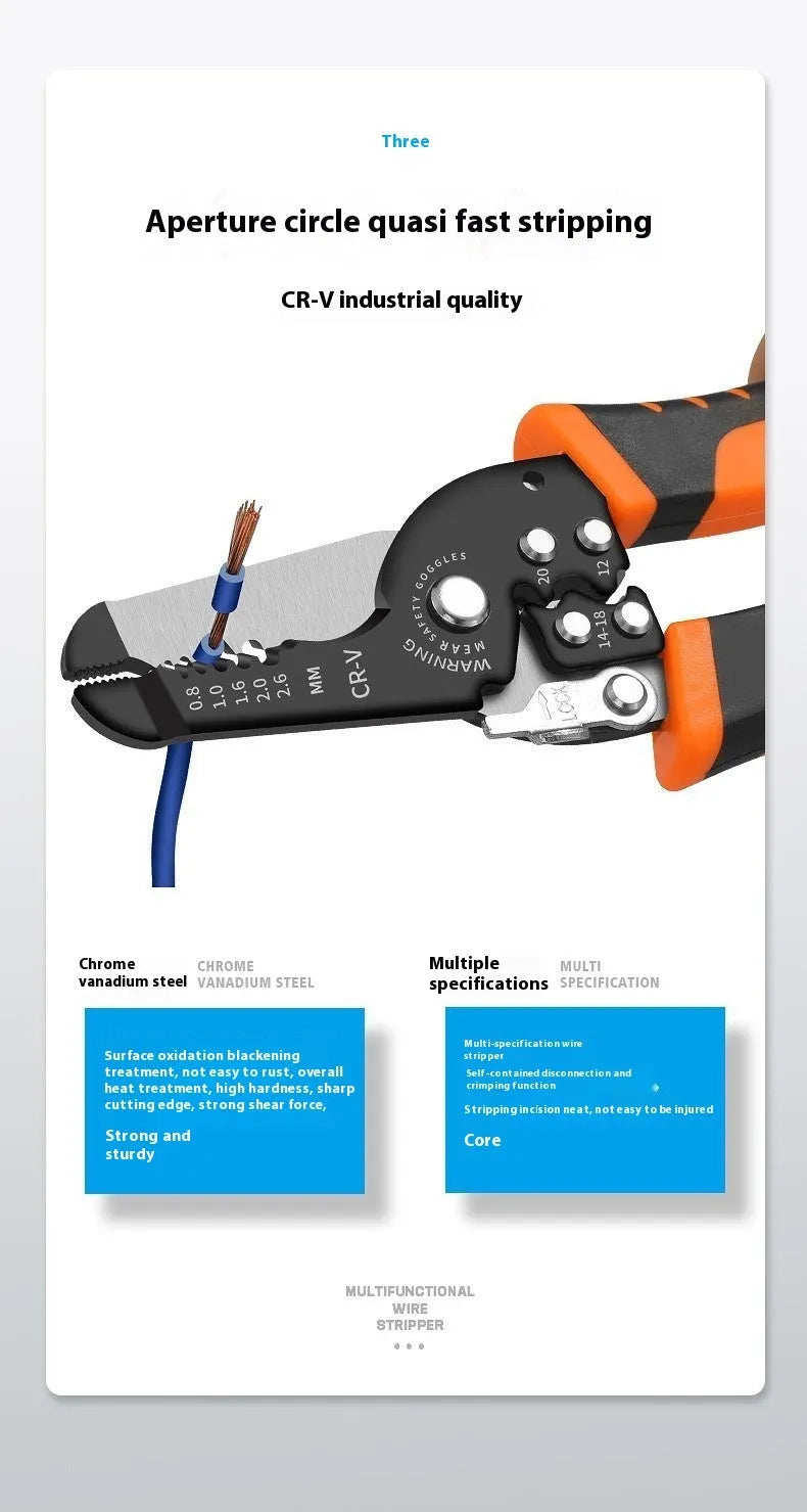 A fully automatic wire stripping pliers tool made from steel, shown in a box-mounted style.