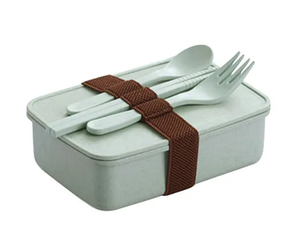 Bamboo fibre lunch box in beige with 600ml capacity, microwave safe, 16x11x5cm