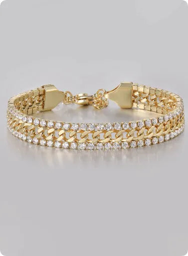 Gold tennis bracelet with titanium steel construction and artificial gemstone inlay for unisex hip hop styling