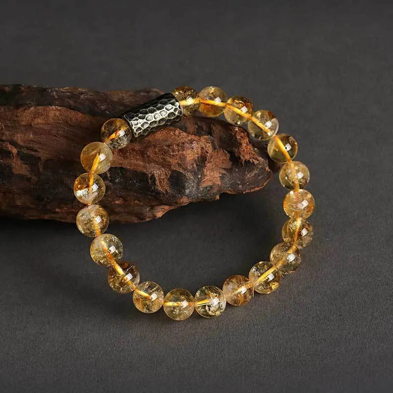 Retro style yellow tower crystal bracelet with manual processing in single or double ring design