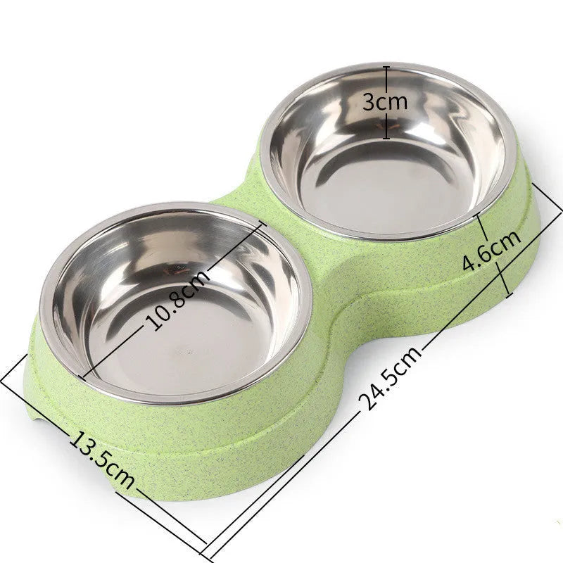 Round two-in-one dog bowl with straw, 24.5 cm, in blue, green, and pink, made from straw material