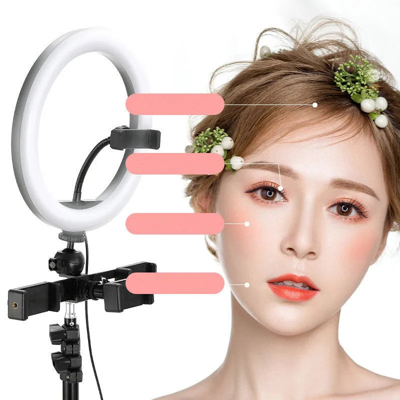 10-inch ring light for selfies on a 19cm metal bracket, for smartphones.