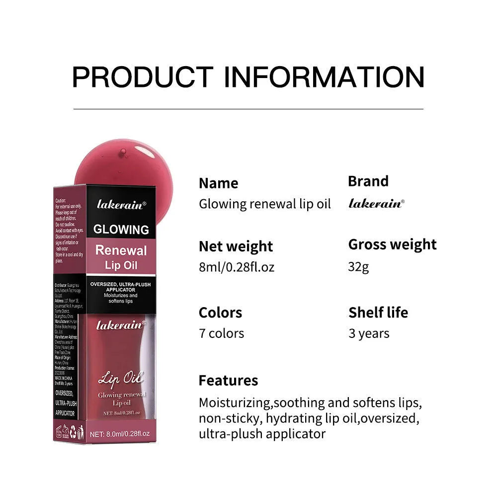 Glow Lip Gloss tube showing seven colour options with 8ml net content for nourishing moisturising lip care