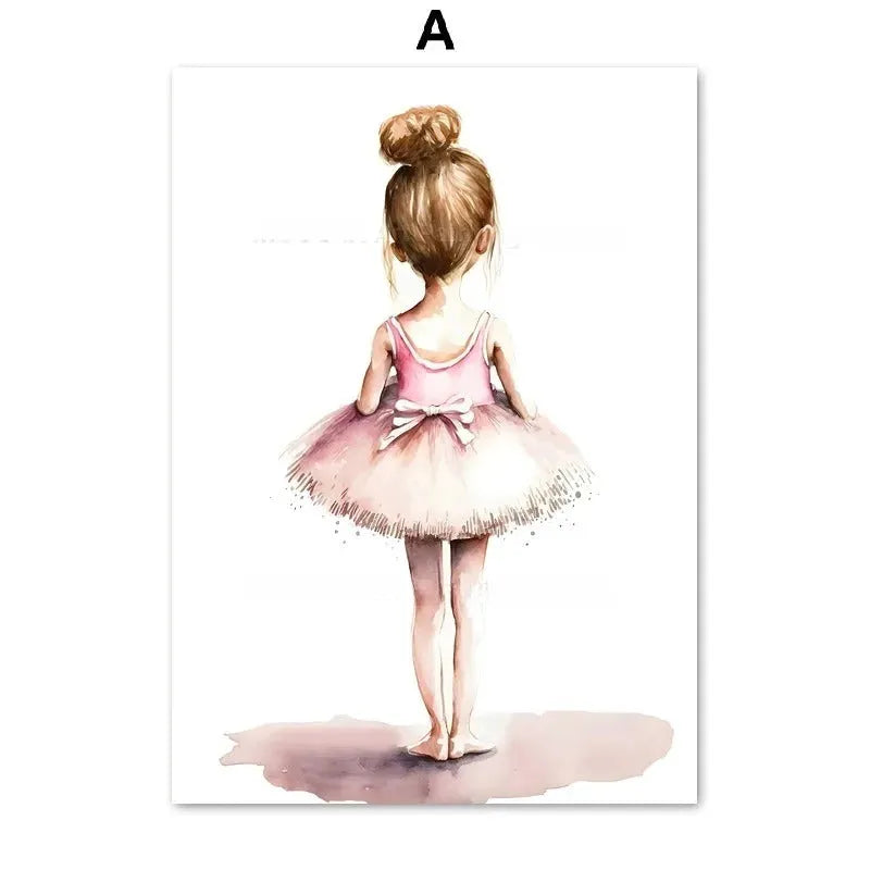 Ballet alphanumeric children's room canvas painting in frameless Nordic style, 13x18cm size