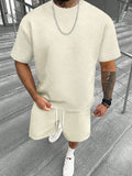 Men's short sleeve shorts suit with 3D printed pattern in polyester blend fabric