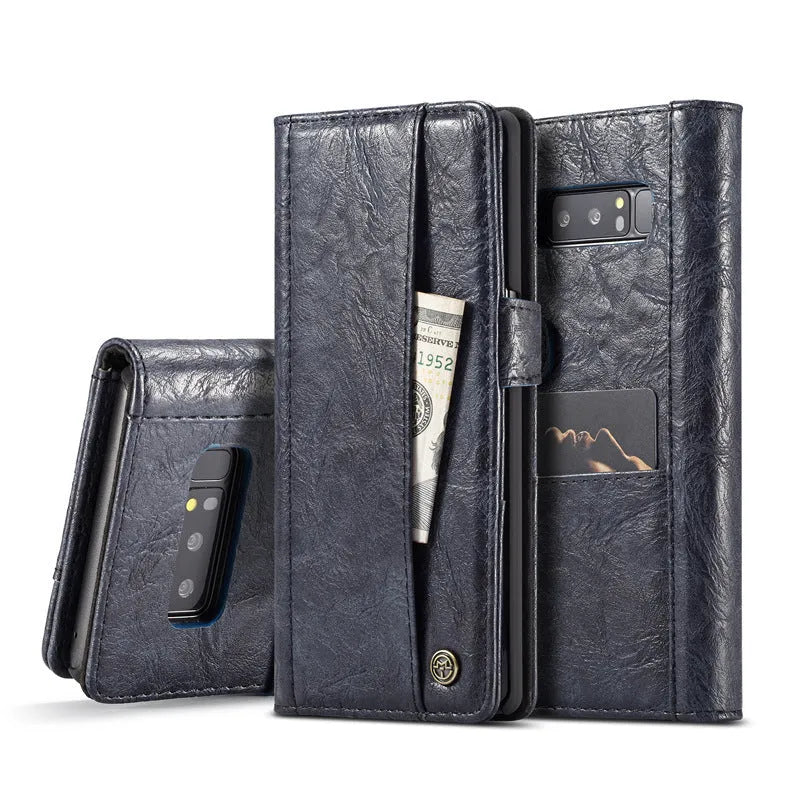 Retro simulation leather flip wallet case for Samsung Note8 and Note9 in Dark Blue, Black, Brown or Gules