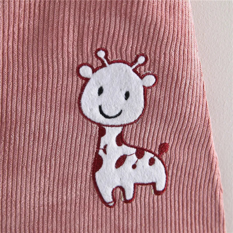 Baby girl cotton suspender dress two piece set in yellow with animal design