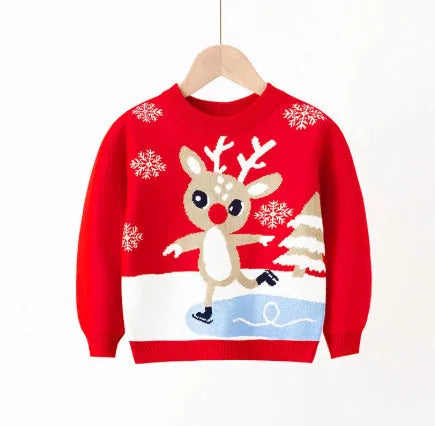 Baby knitted pullover sweater in sapphire blue with cartoon pattern long sleeves viscose fabric