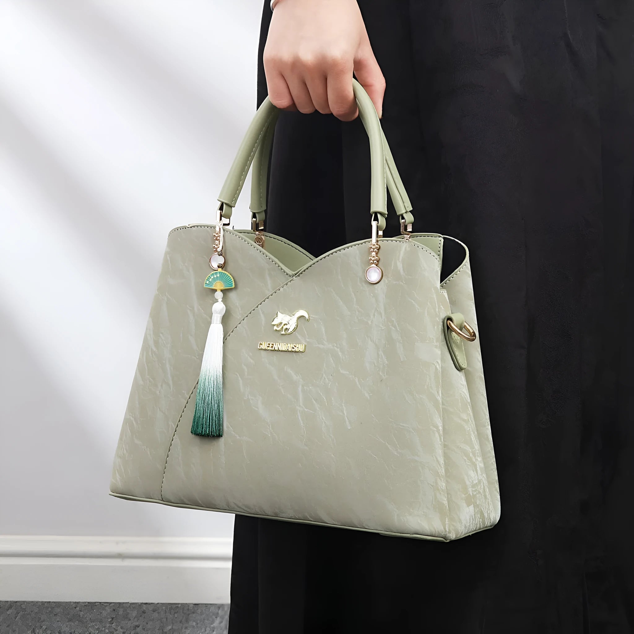 Women's soft PU messenger bag in ethnic style with horizontal square shape