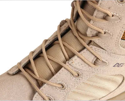 Delta high and low army boots in full-grain cowhide with rubber sole, available in black, green, sand, sizes 35 to 46