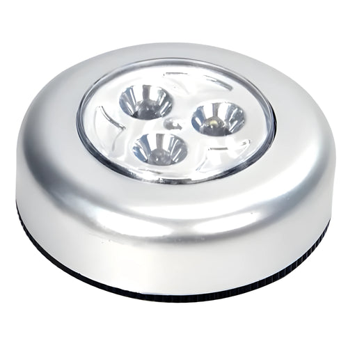 3LED touch clap lamp in white, approximately 8.5cm by 3cm, mounted on a shelf