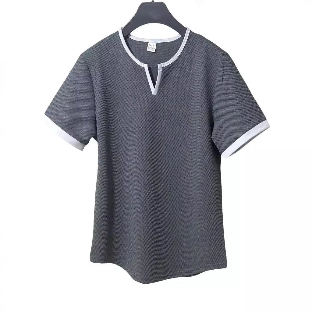 Men's colour-block V-neck sports t-shirt in waffle-textured polyester fabric