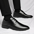 Men's black soft leather low-top round toe casual formal shoes with PU upper and PVC sole