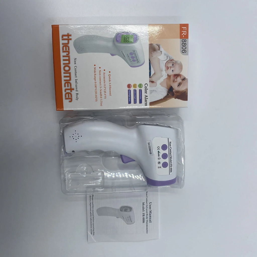 White digital infrared thermometer for non-contact forehead temperature measurement with backlit LCD display
