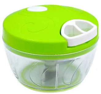 Green manual kitchen chopper and grinder with three stainless steel blades and plastic container
