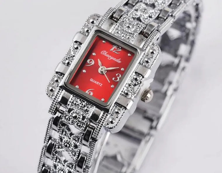 Roman style square steel watch with diamond-studded bezel, 68 movement, five colours, 35g weight