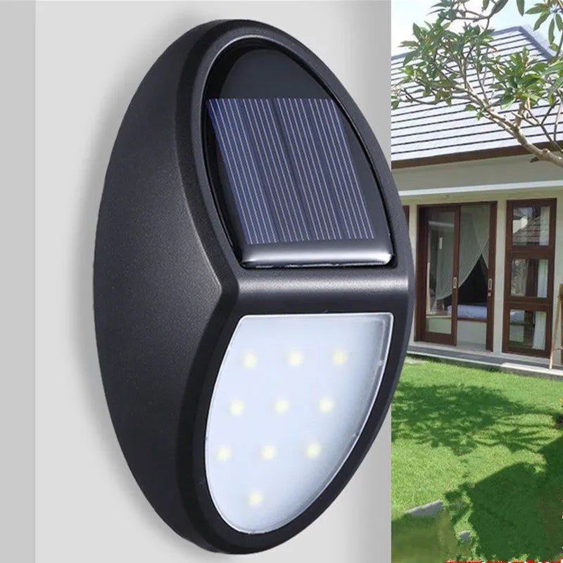 Black LED solar wall light with solar panel and automatic light sensor