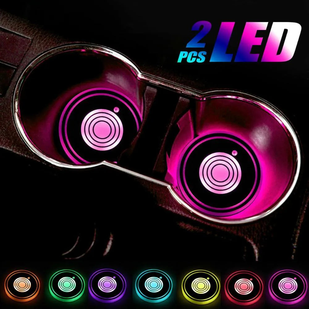 Pair of USB charging car cup holder water bottom mat coaster lights with acrylic build and smart sensor for GM models