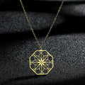 Mandala flower pendant necklace stainless steel gold colour electroplated finish