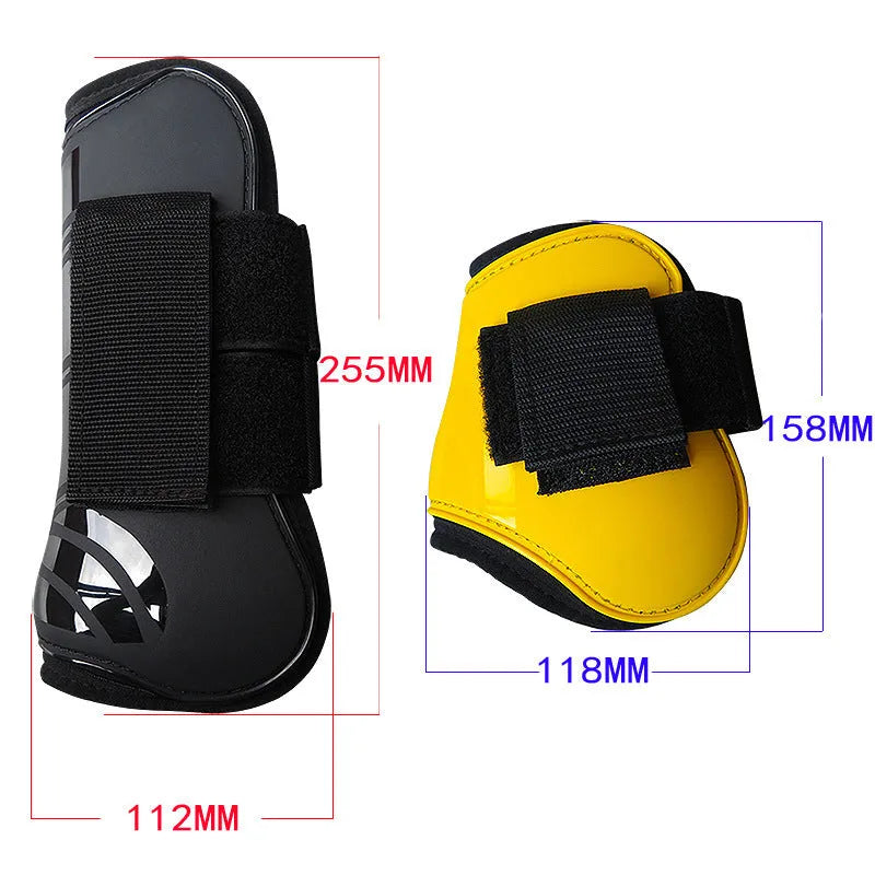 Set of four PU horse leg protection guards in assorted colours showing front and back pairs