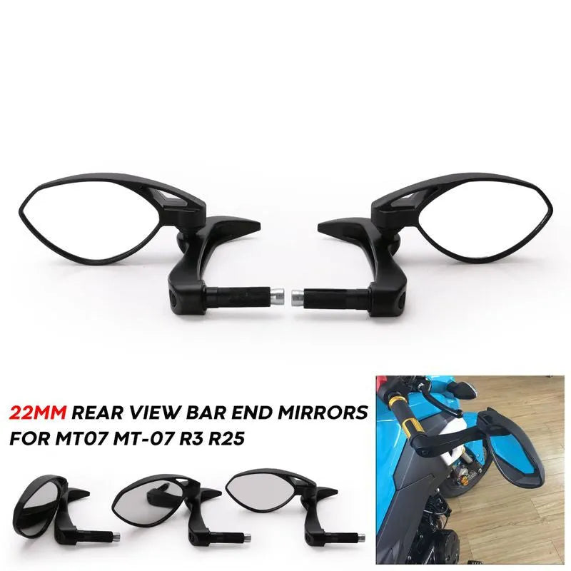 Black glass plastic motorcycle secondary side mirror on handlebars