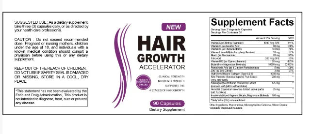 Biotin hair capsules supplement bottle with 60, 90, or 120 tablets option