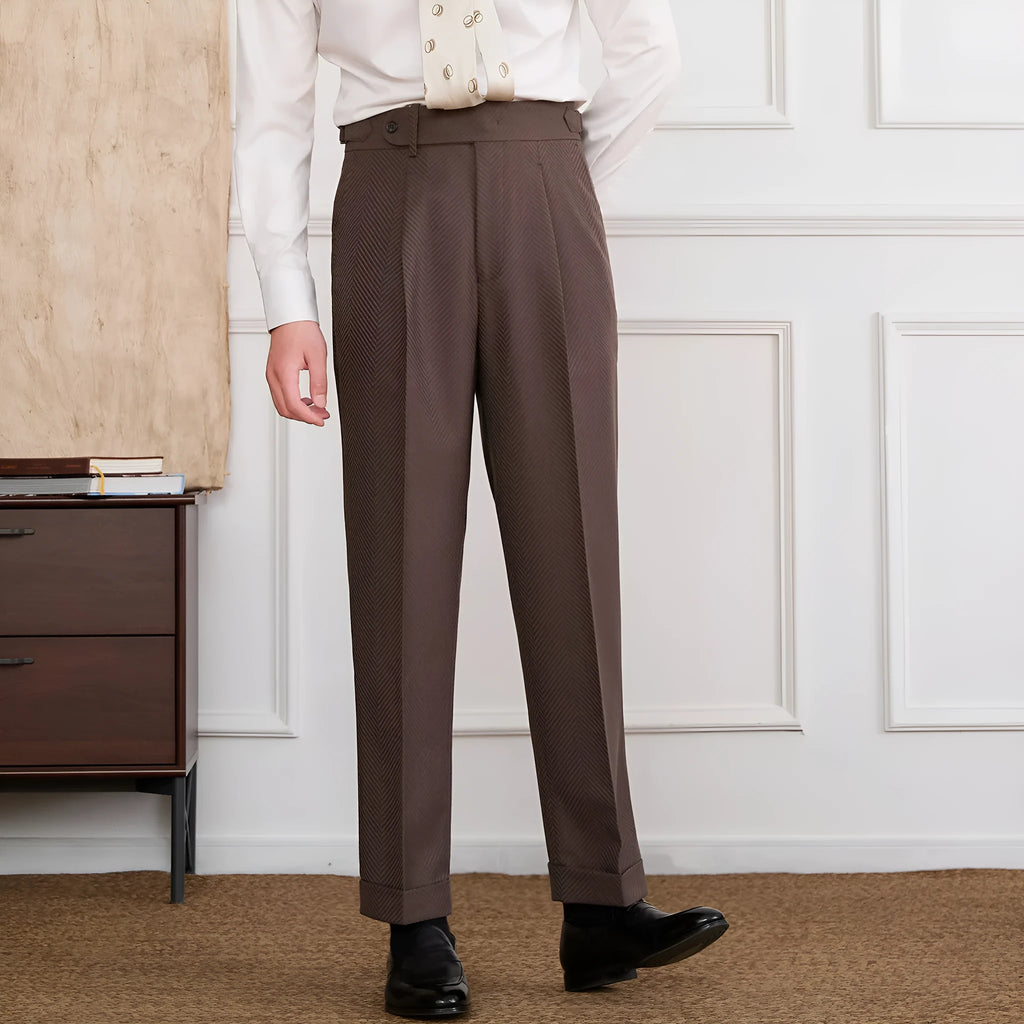 Non-iron high waist straight trousers in Black, side view showing straight leg and zipper fly