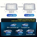 Foldable car windshield sunshade umbrella showing automatic rebound button and composite peptide material