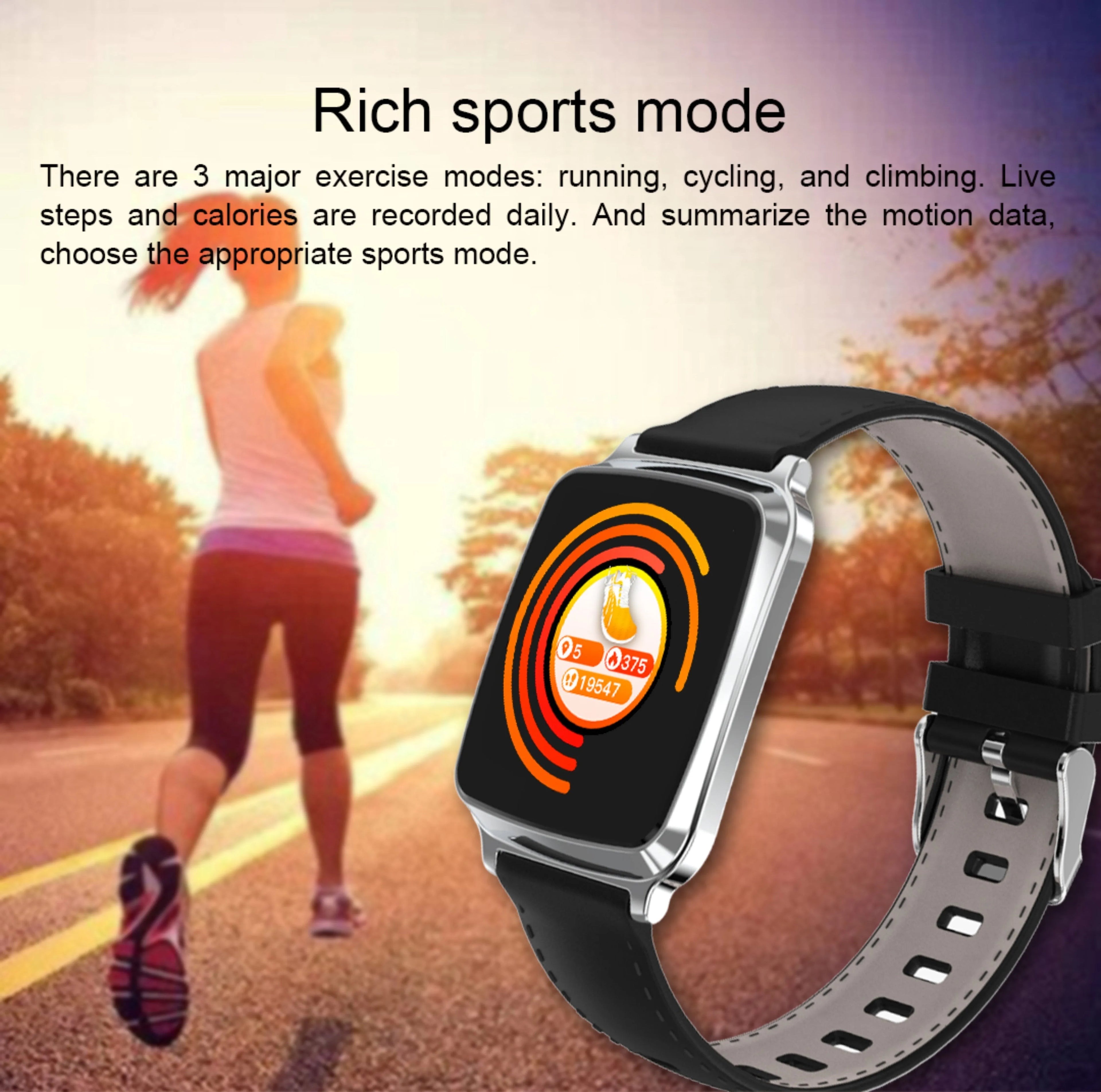 M8 smart fitness bracelet on a wrist showing its touch screen and zinc alloy body, with a TPU strap.