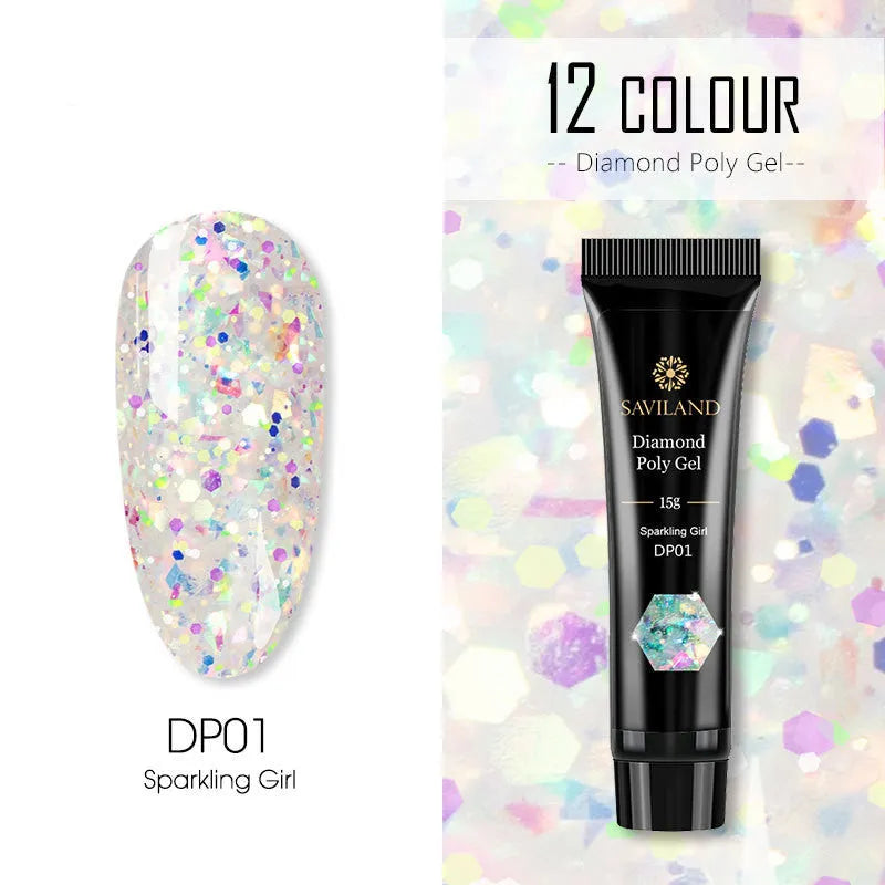 Bright nail polish bottle in colour DP01 with sequin crystal glitter extension glue, 15g resin formula