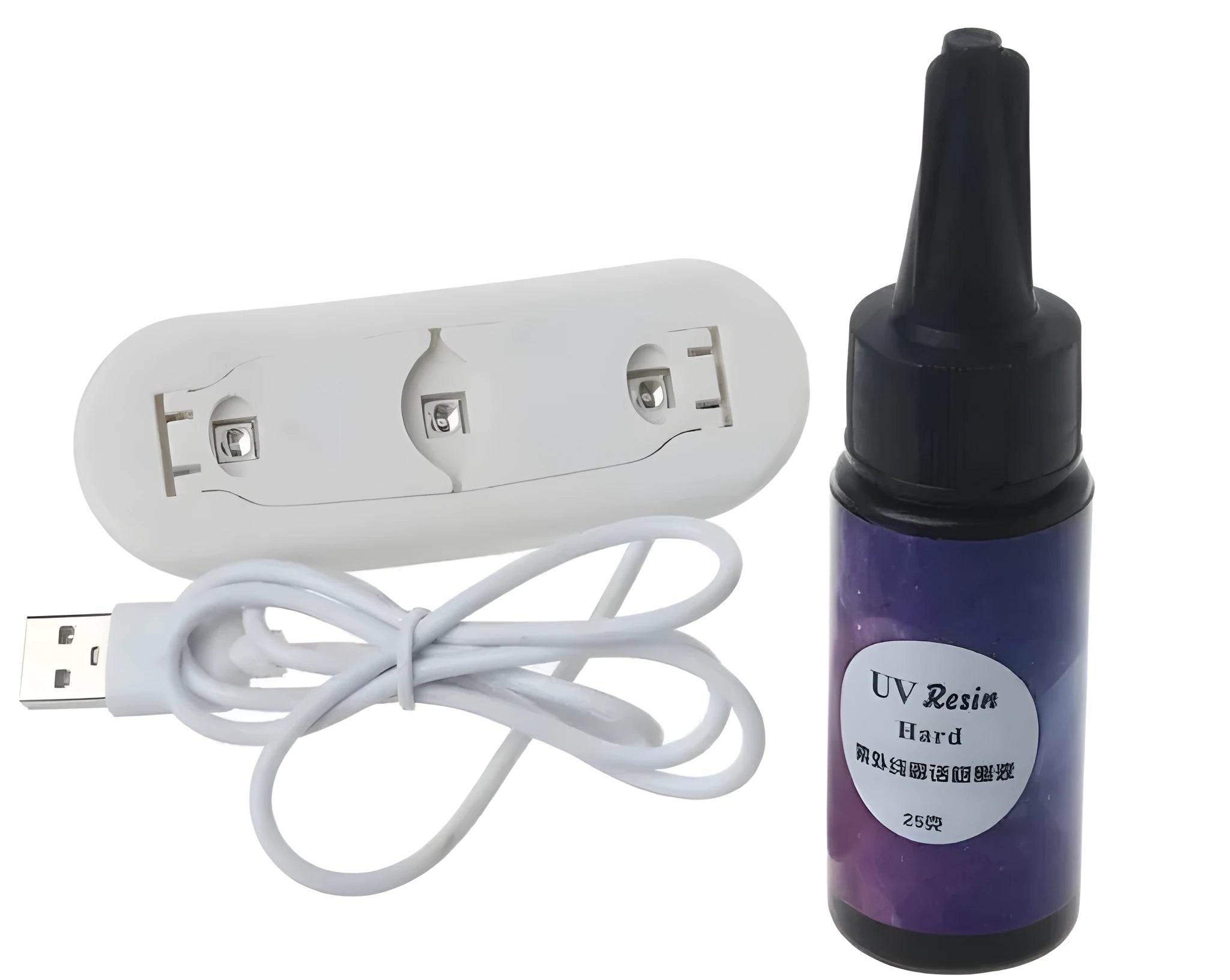 Black UV dryer lamp for curing epoxy resin and DIY jewellery on a desktop