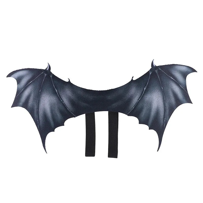 Black cloth bat wings for pets in small, medium, and large sizes for Halloween.