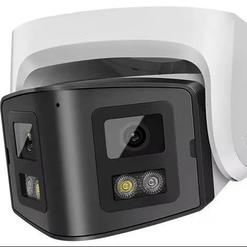 4MP dual-lens panoramic CCTV webcam with IP66 waterproof housing for indoor and outdoor security monitoring