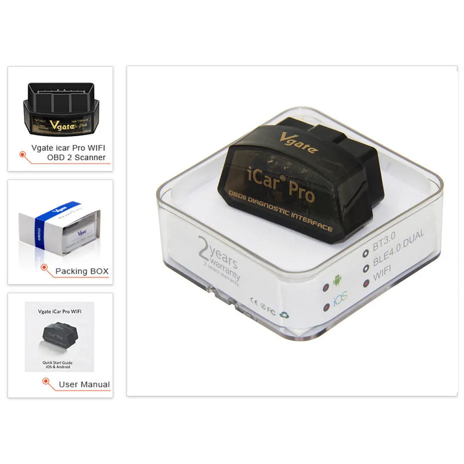 Vgate iCar Pro V2.2 OBDII Bluetooth 4.0 BLE scanner black with OBDII connector for car diagnostic