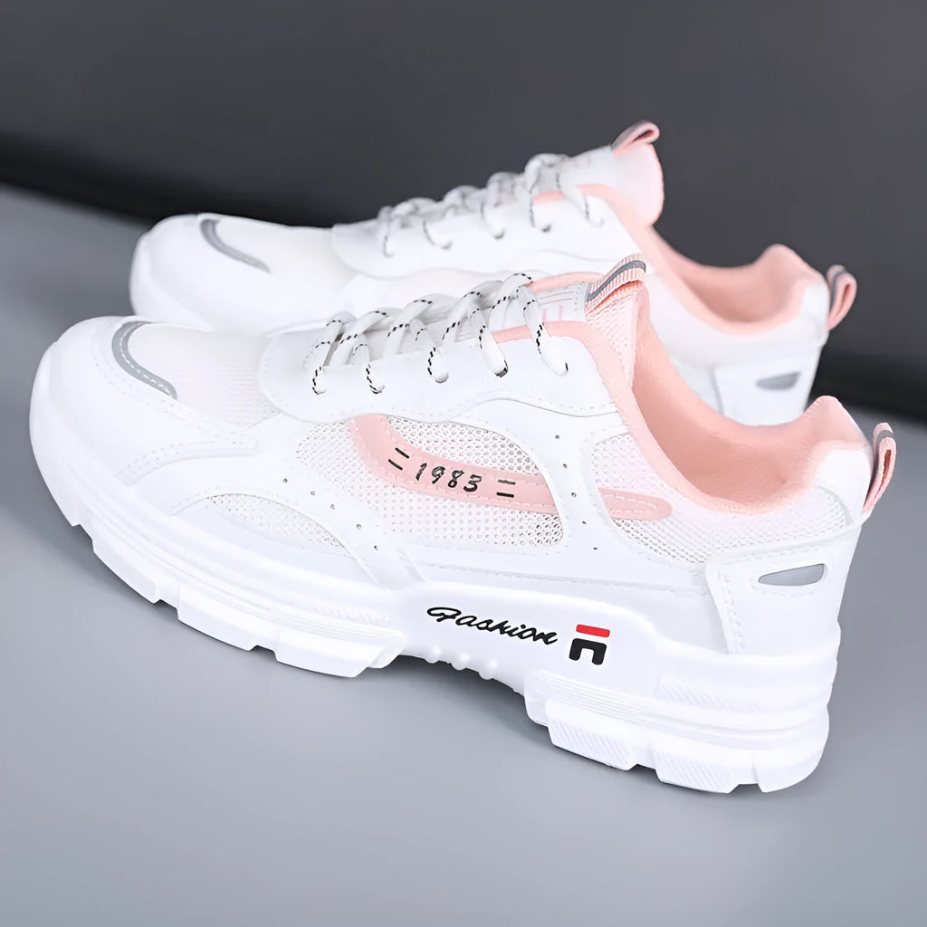 Women's dad shoes summer breathable mesh thin board shoes in white with super high heel over 8cm and rubber sole