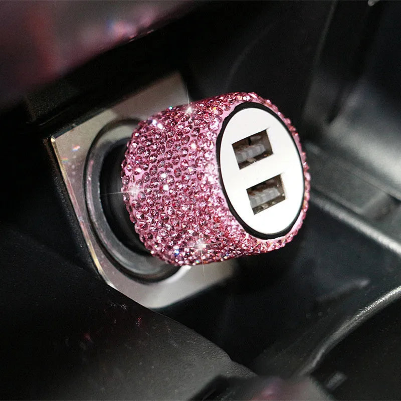 Diamond crystal decorative car charger for 12V/24V cigarette lighter socket with USB port