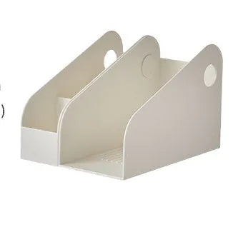 Two-layer plastic desktop storage box in milk coffee colour measuring 14.5x17x22cm