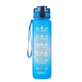 Transparent 1000ml sports water bottle with fruit infuser lid showing BPA-free Tritan plastic construction