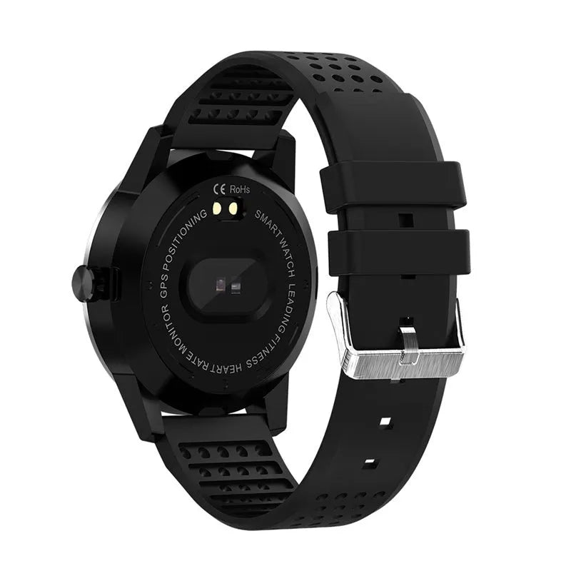 Black smart bracelet with 1.3-inch colour screen showing heart rate and fitness data on wrist.