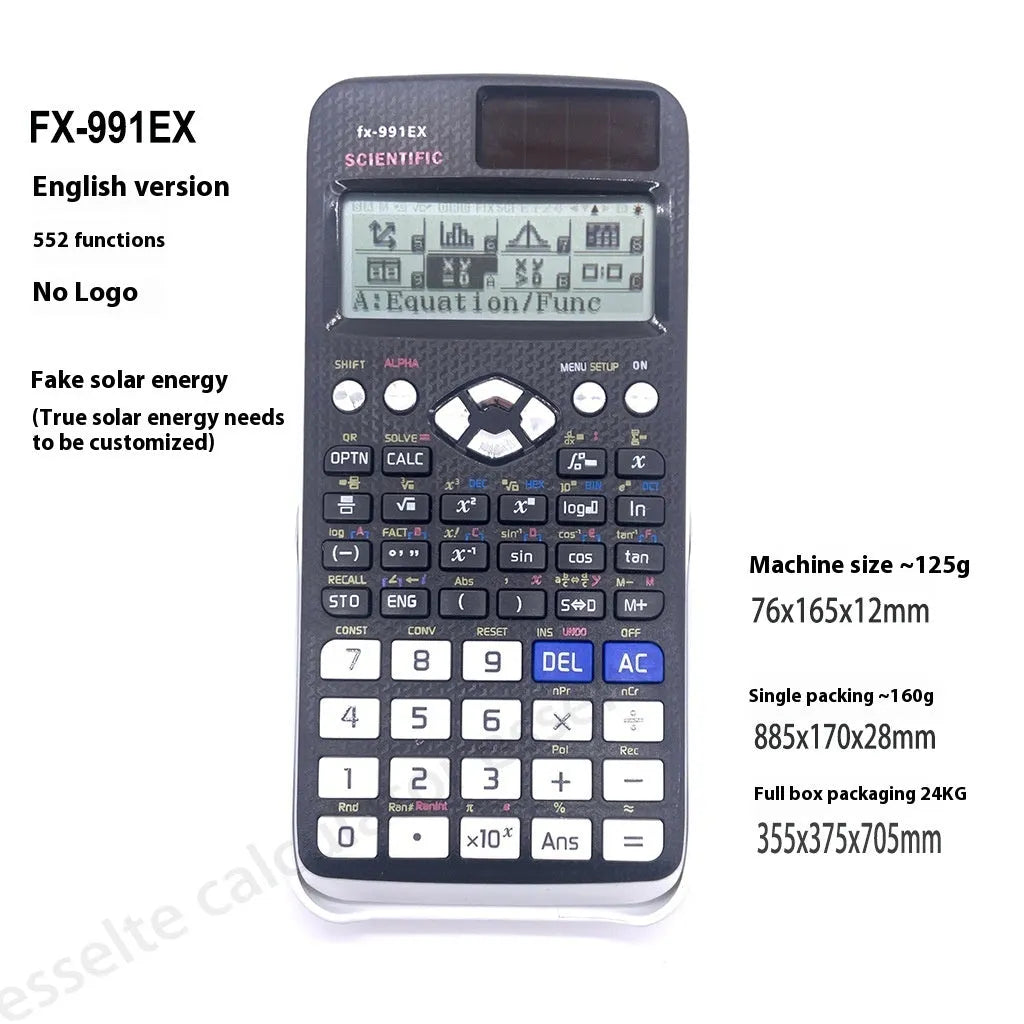 Casio fx-991EX scientific calculator in black, showing high-resolution display with complex formula.