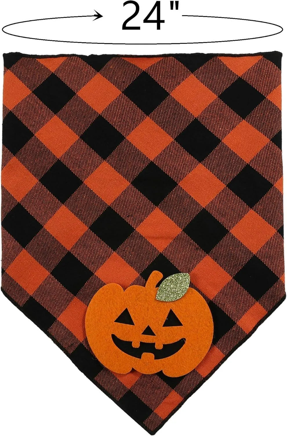 Orange Halloween dog bandana with pumpkin appliques and skeleton print on plaid fabric