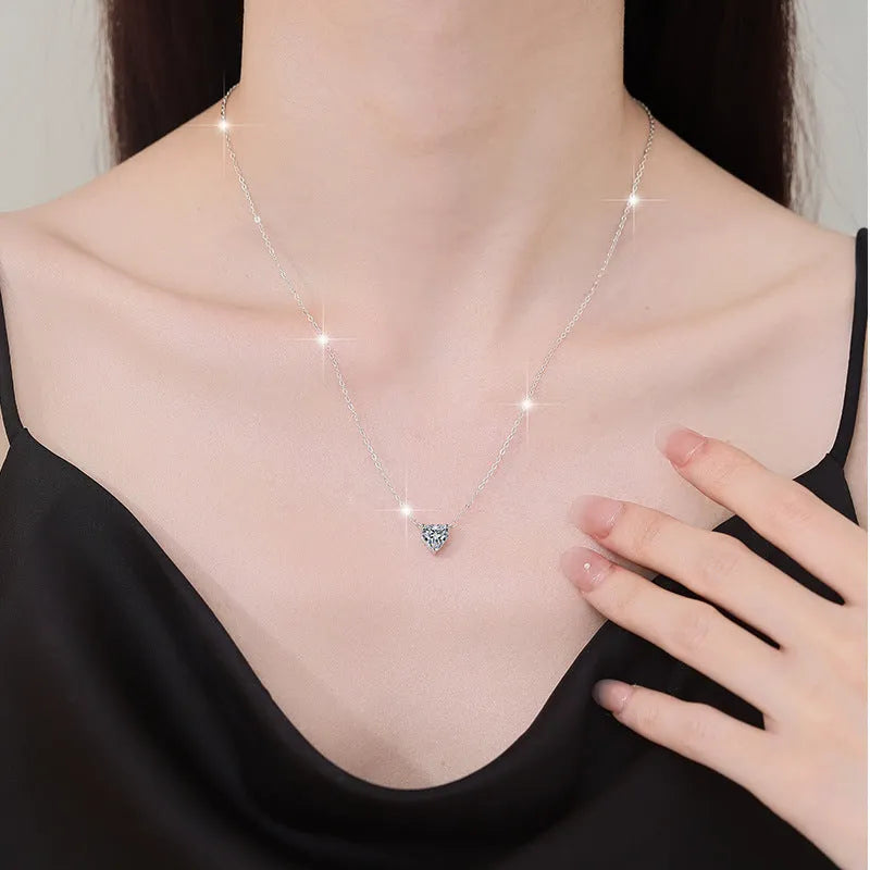 925 silver heart shaped pendant necklace with D colour moissanite stone and adjustable cross chain