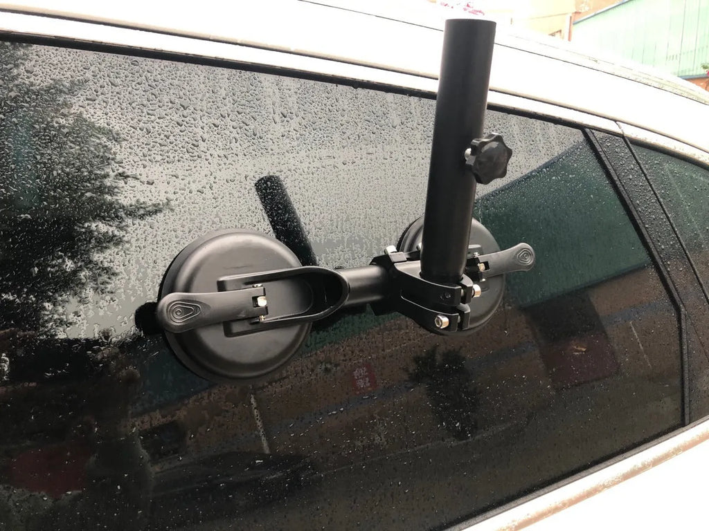 Black ABS off-road car sucker base with a round rubber suction cup for glass mounting.
