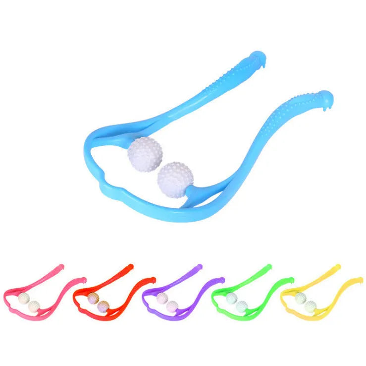 Manual cervical massager with two TPR massage balls and PP handle in green colour