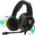 Black RGB gaming headset with soft PU leather earmuffs and 3.5mm USB cable